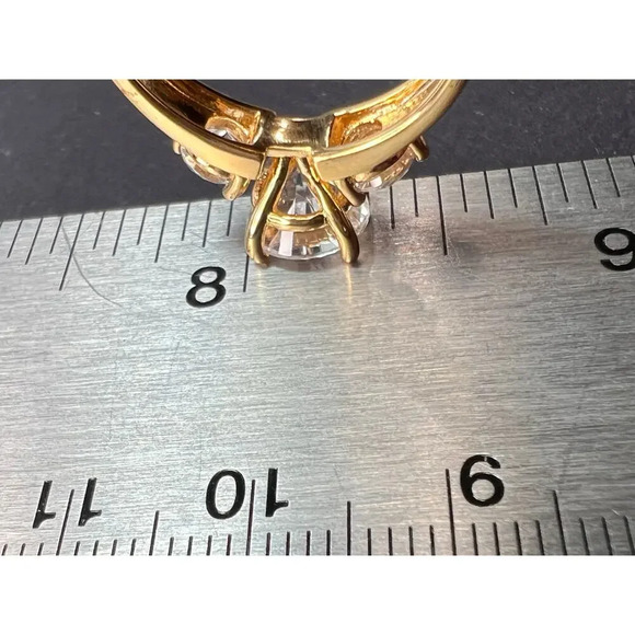 Trilogy CZ gold over sterling silver ring size 9 - Picture 4 of 9